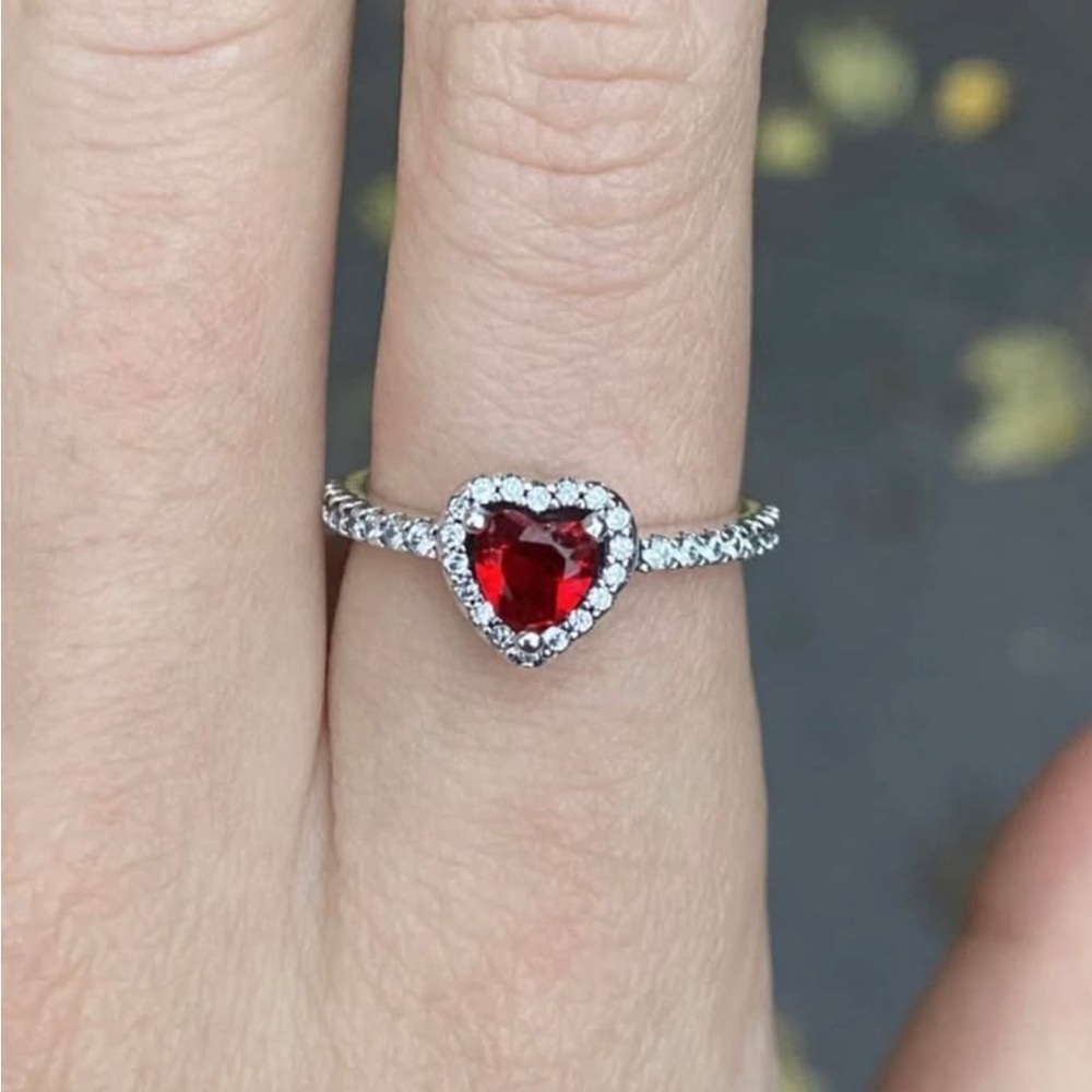 Pandora Heart Ring with Red Gemstone